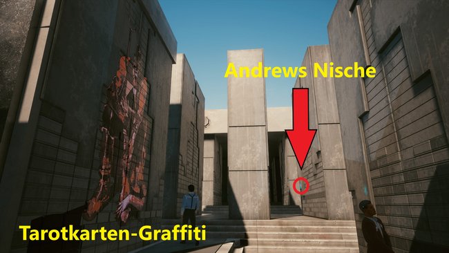 Andrews Nische findet ihr nahe des Tarotkarten-Graffitis im Kolumbarium.