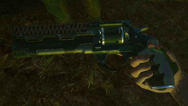 Ikonische Waffe "Amnesty" (Revolver) in Cyberpunk 2077.