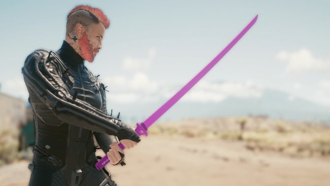 Ikonische Waffe "Cocktailspiess" (Katana) in Cyberpunk 2077.