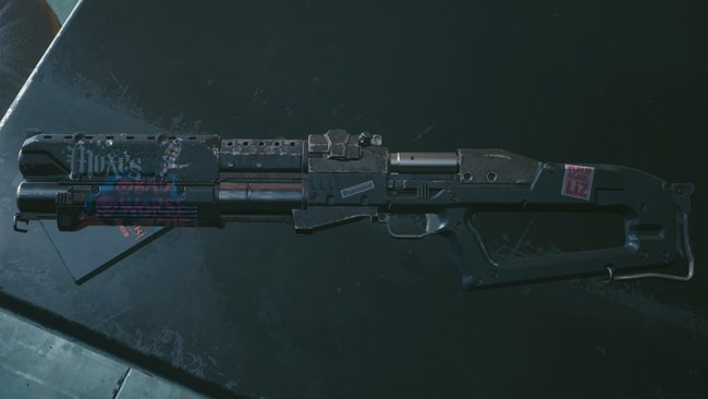 Ikonische Waffe "Mox" (Schrotflinte) in Cyberpunk 2077.