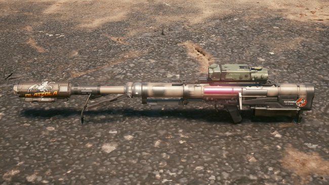 Ikonische Waffe "Overwatch" (Scharfschützengewehr) in Cyberpunk 2077.