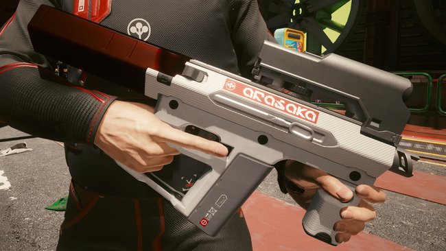 Ikonische Waffe "Prototyp: Shingen Mark V" (Maschinenpistole) in Cyberpunk 2077.