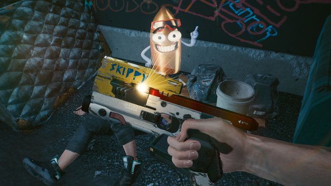 Ikonische Waffe "Skippy" (Maschinenpistole) in Cyberpunk 2077.