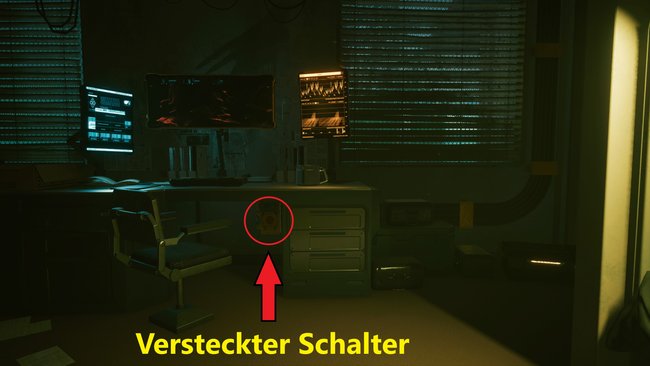 Drückt den Geheimschalter unter dem Schreibtisch.