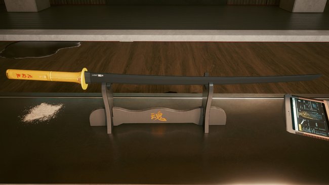 Ikonische Waffe "Tsumetogi" (Katana) in Cyberpunk 2077.