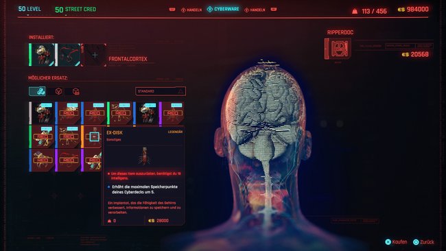 Legendäre Cyberware "Ex-Disk" in Cyberpunk 2077.
