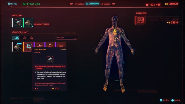 Legendäre Cyberware "Shock-N-Awe" in Cyberpunk 2077.