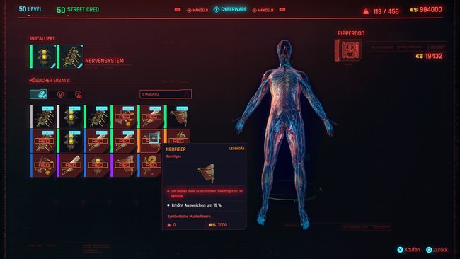 Legendäre Cyberware "Neofiber" in Cyberpunk 2077.