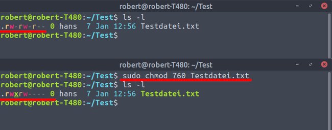 Mit einem chmod-Befehl lassen sich alle Berechtigungen einer Datei gleichzeitig ändern. Bild: GIGA