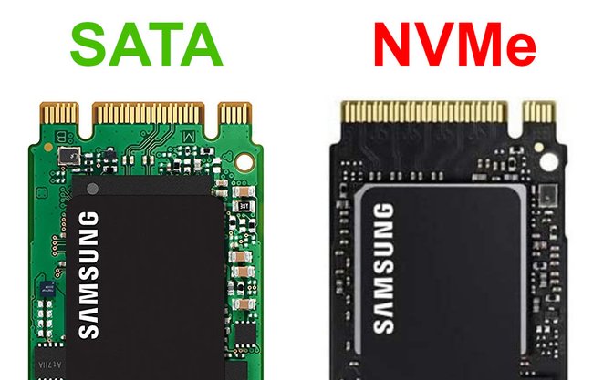 M.2-SSDs: Ihr erkennt SATA- und NVMe-SSDs an den Kontakten. Bild: Samsung / Editiert: GIGA
