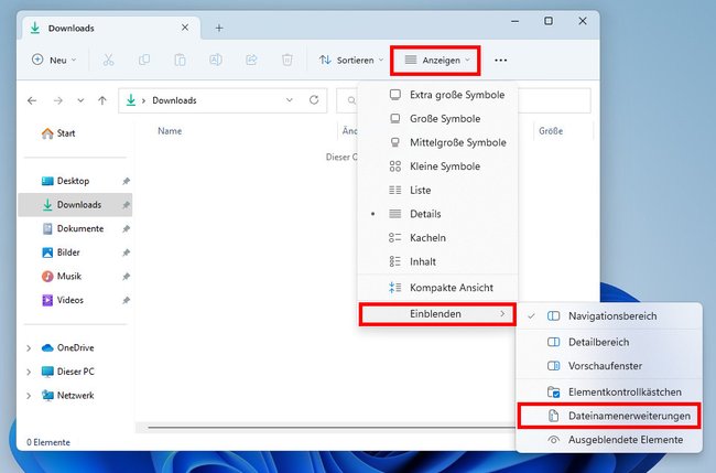 So blendet ihr die Dateinamenerweiterungen in Windows 11 ein. Bildquelle: GIGA