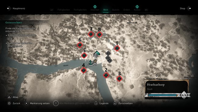 An diesen 8 Orten findet ihr die Feuerstellen zum Anzünden in "Geisterschutz" (AC Valhalla).