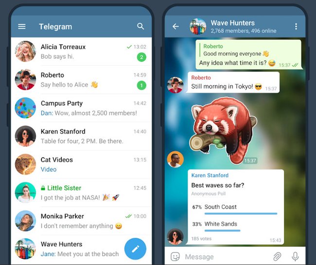 Telegram funktioniert ähnlich wie Threema oder WhatsApp, hat aber mehr Funktionen. Bild: Telegram