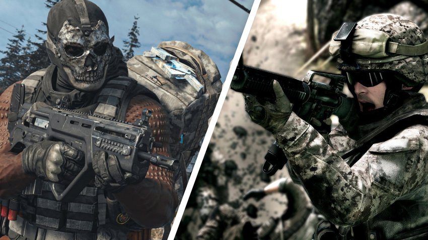 Zwei Soldaten aus den Spielen Call of Duty: Warzone und Battlefield 3.