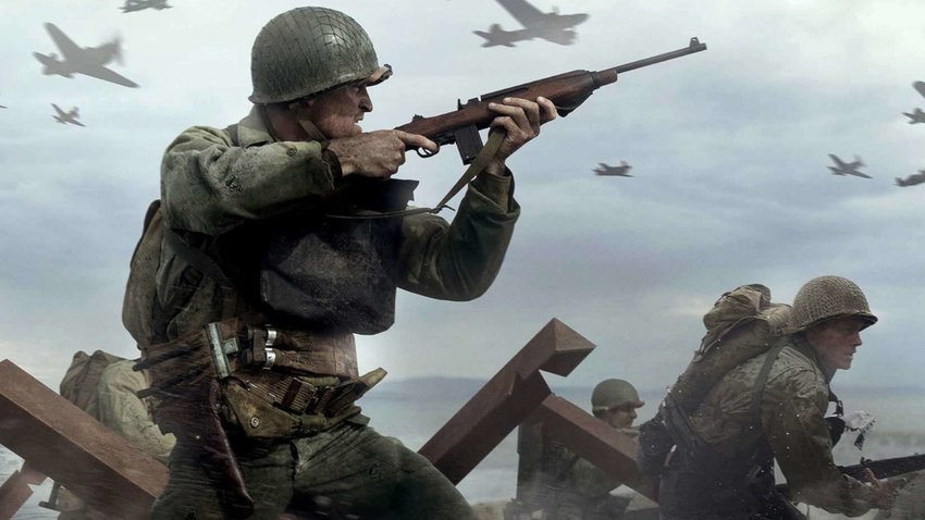 Amerikanische Soldaten stürmen einen Strand im Spiel Call of Duty: WW2.