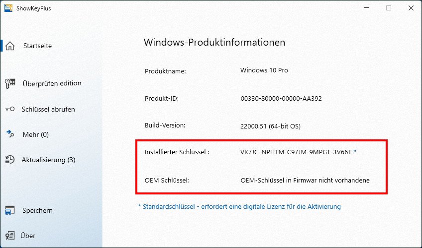 Dieses Windows wurde mit einer digitalen Lizenz aktiviert und zeigt nur einen generischen Standard-Key, mit dem man Windows nicht aktivieren kann. Bild: GIGA