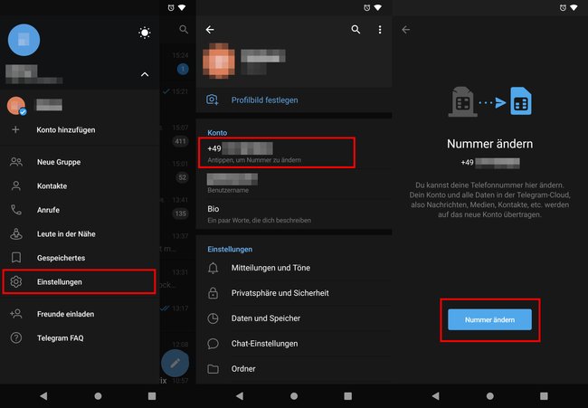 So ändert ihr eure Nummer in Telegram. Bild: GIGA