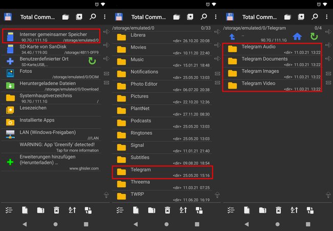 Hier speichert Telegram, Dateien, Bilder, Videos und Sprachaufnahmen. Bild: GIGA