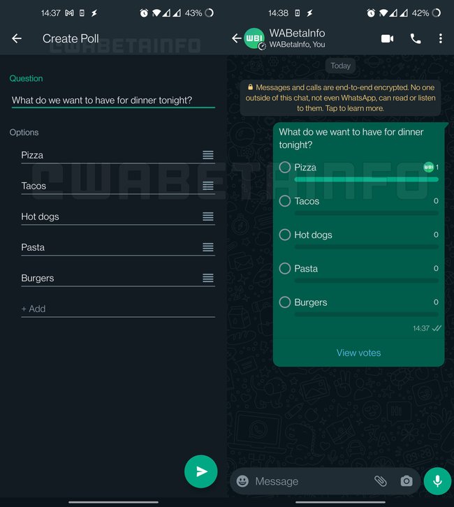 Die neue WhatsApp-Umfrage-Funktion. (Bildquelle: wabetainfo.com)