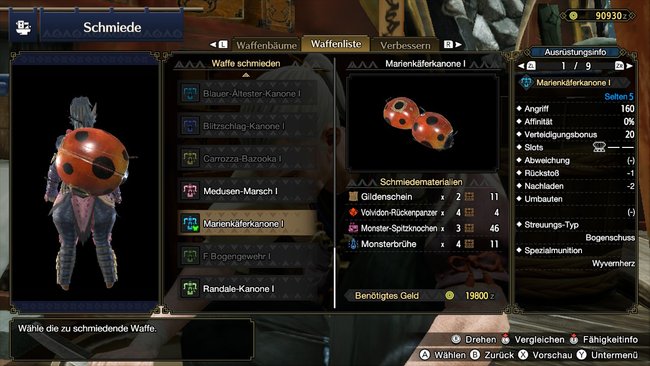 Monster Hunter Rise Waffen-Design: Marienkäferkanone I (Schweres Bogengewehr)