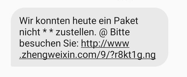 Text einer gefälschten SMS-Benachrichtigung