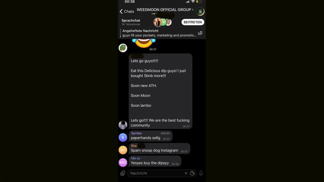Chat-Verlauf im Weedmoon-Channel.