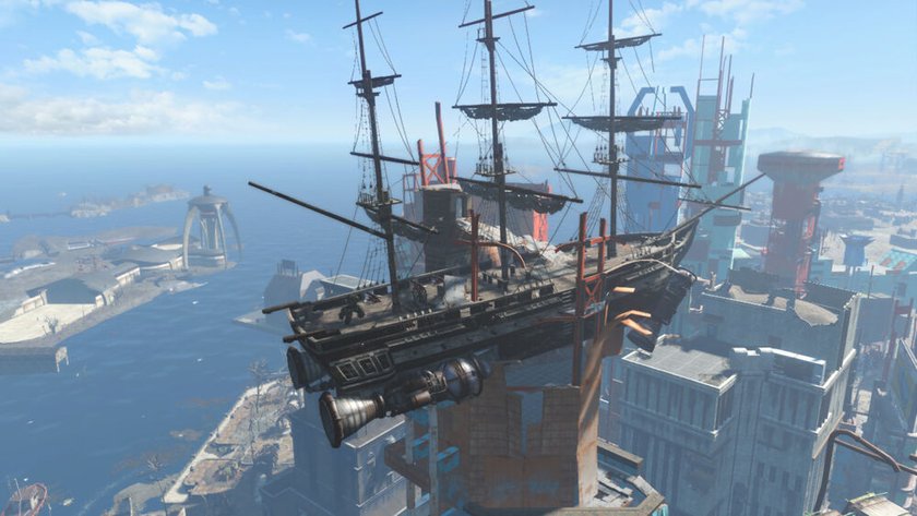 In Fallout 4 steckt die USS Constitution in einem Hochhaus fest.