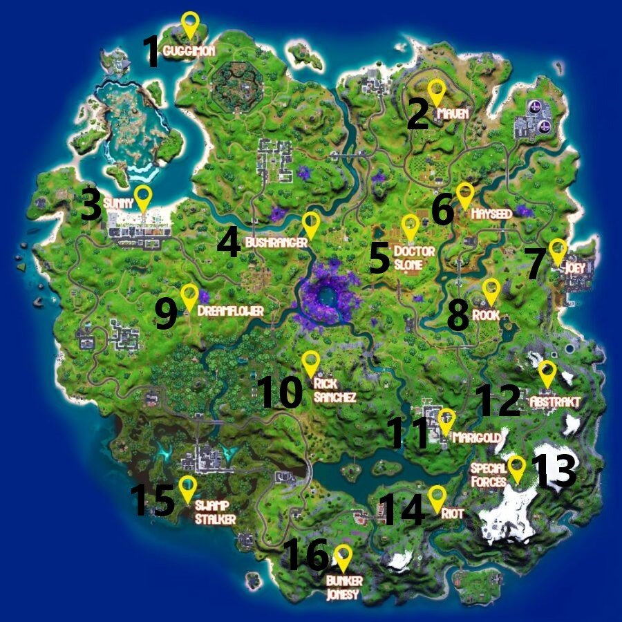 Fortnite: Characters and NPCs - all 16 localities in Season 7 - Free to