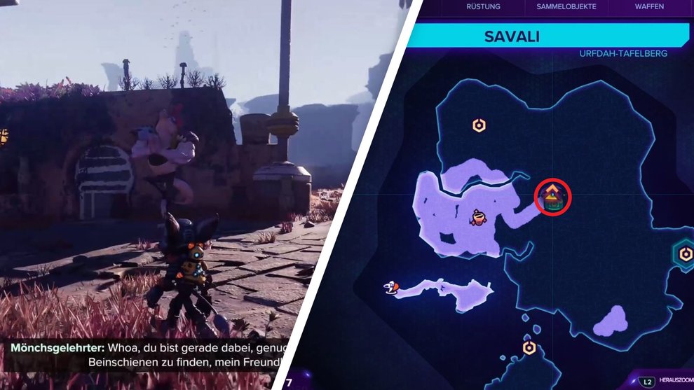 Hier findet ihr den Mönchsgelehrten auf Savali. Hier findet ihr den Mönchsgelehrten auf Savali in Ratchet & Clank: Rift Apart.