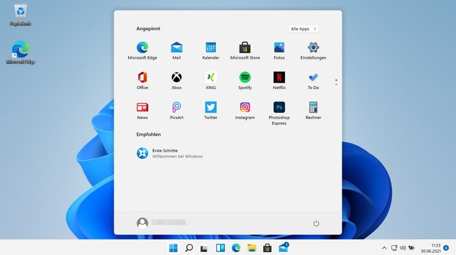 So sieht das Startmenü in Windows 11 aus. Bild: GIGA