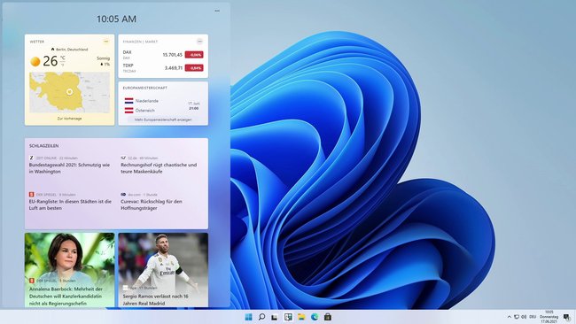 Windows 11: So sehen die geöffneten Widgets aus. Bild: GIGA
