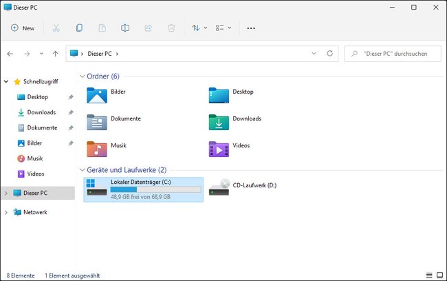 Der Windows-Explorer hat eine andere Symbolleiste. Bild: GIGA