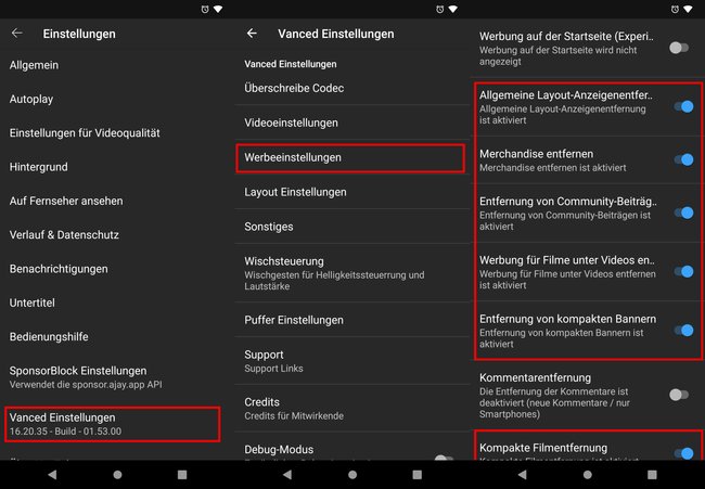 So deaktiviert ihr die nervige Zusatzwerbung in „YouTube Vanced“. Bild: GIGA