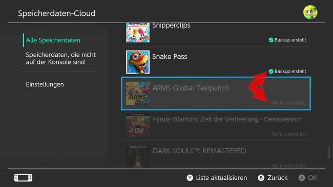 Nintendo Switch Speicherdaten-Cloud Zustand