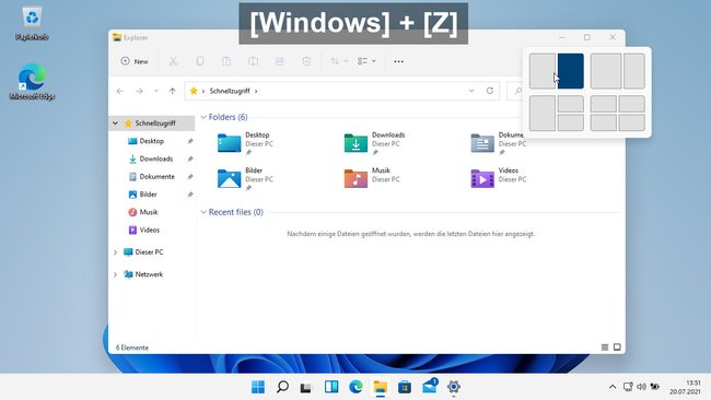 Das Tastenkürzel <!--[Windows]--> + <!--[Z]--> öffnet den Snap-Assistenten für geöffnete Fenster. BIld: GIGA