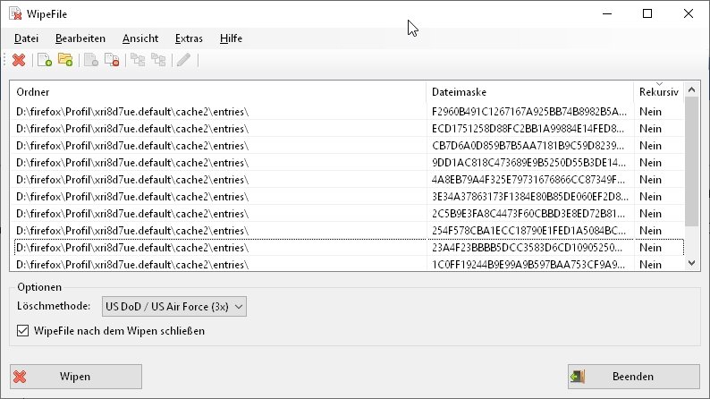 Screenshot des Programmfensters - Datei-Lösch-Programm Wipefile