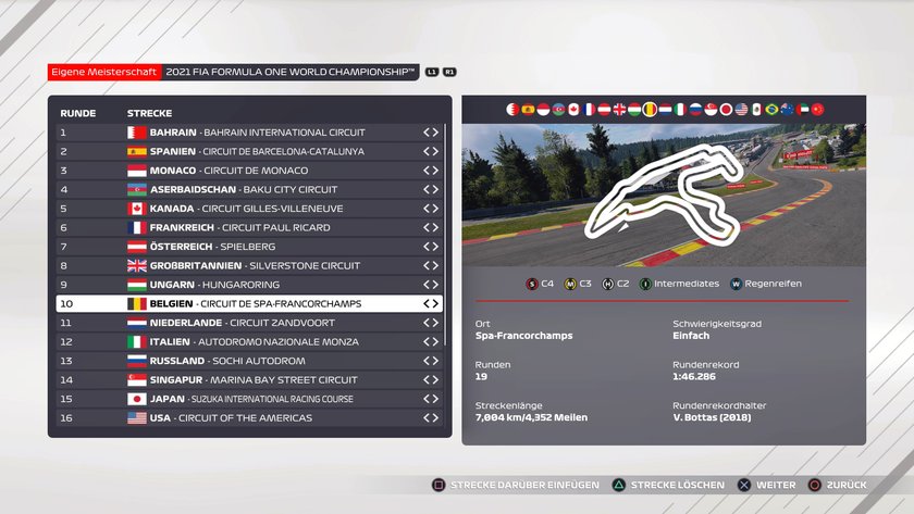 F1 2021: Belgien-Setup