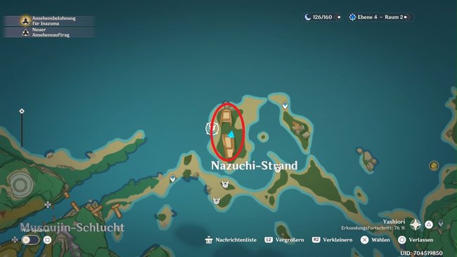 Begebt euch zu diesem Schiffswrack am Nazuchi-Strand in Yashiori, um den Weltauftrag zu starten.