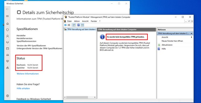Hier ist das TPM-Modul vermutlich im BIOS deaktiviert. Bild: GIGA