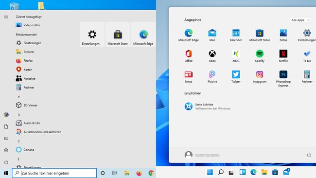 Auf den ersten Blick kann man Windows 11 mit macOS verwechseln (rechts). Bild: GIGA