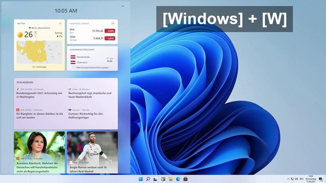 Das Tastenkürzel <!--[Windows]--> + <!--[W]--> zeigt eure Widgets an. Bild: GIGA