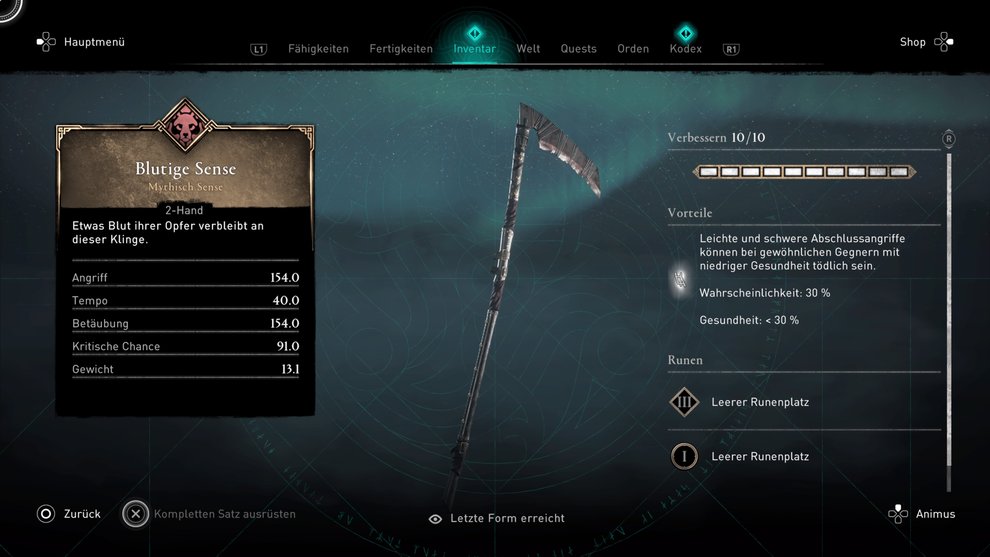 Bloody scythe in fully improved condition (AC Valhalla).