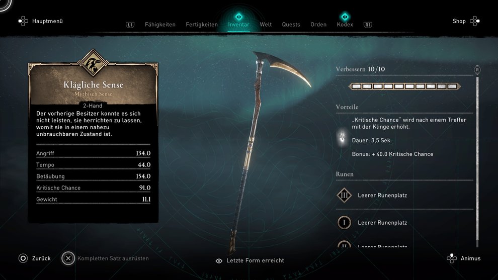 Pathetic scythe in fully improved condition (AC Valhalla).