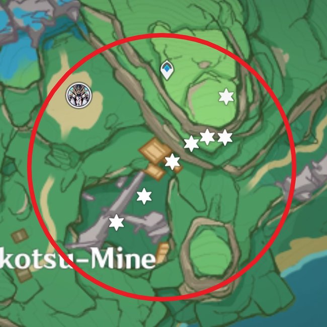 Fundorte aller Eisenmünzen innerhalb der Jakotsu-Mine (Genshin Impact).