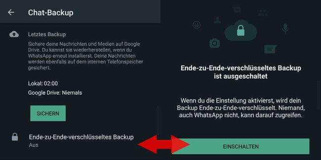 WhatsApp Cloud-Backup Ende-zu-Ende Ein