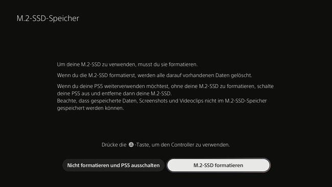 Nach dem Einbau fordert die PS5-Software zur Formatierung der M.2-SSD auf.
