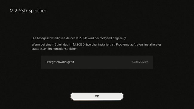 Nach der Formatierung führt die PS5-Software einen Geschwindigkeitstest für die SSD durch.