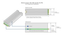 Schema und Maße der M.2-SSD mit integriertem Kühlkörper für die PlayStation 5