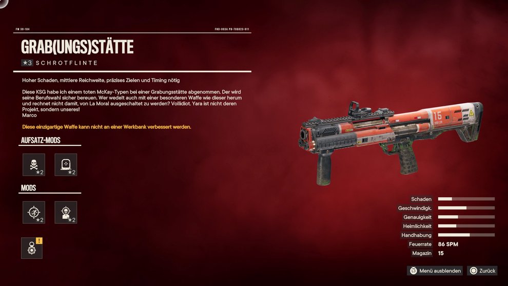 As a reward you will receive the unique shotgun "Excavation site" (Far Cry 6).