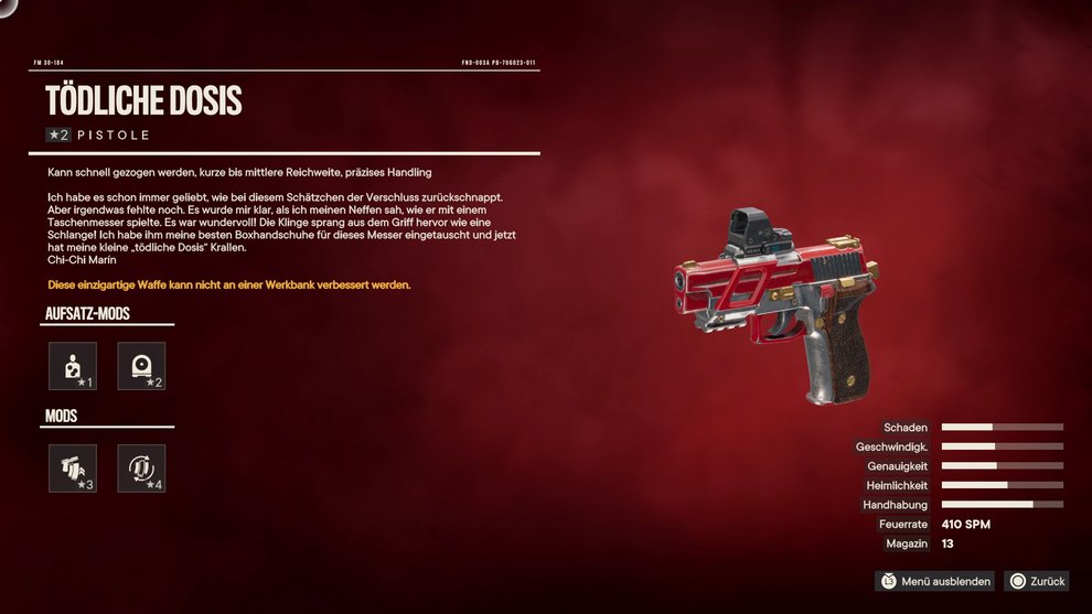 As a reward you will receive the unique pistol "Deadly dose" (Far Cry 6).